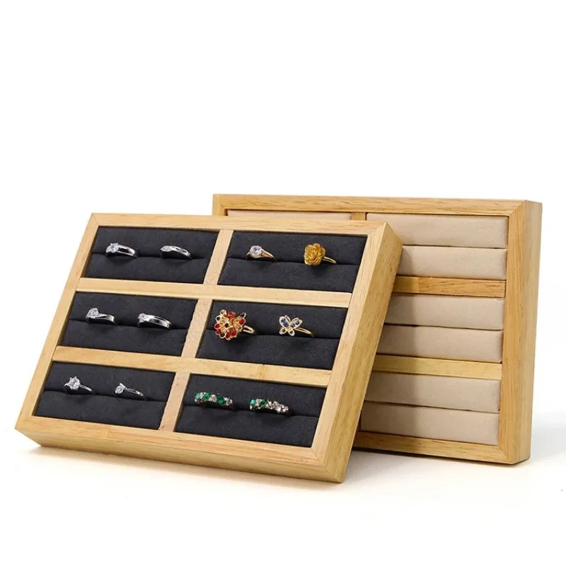 Wooden Fashion Jewelry Ring Display Stand Organizer Slot Tray Retail Shop Cufflinks Earring Bangle Wedge Holder Storage Showcase