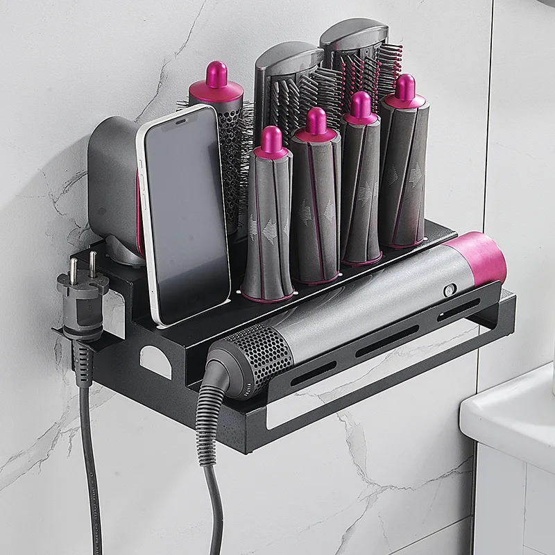 Adatto Per Dyson Curling Wand Storage Rack No-Punch Dyson Hair Styler Hanging Rack Doppio Mensola Del Bagno