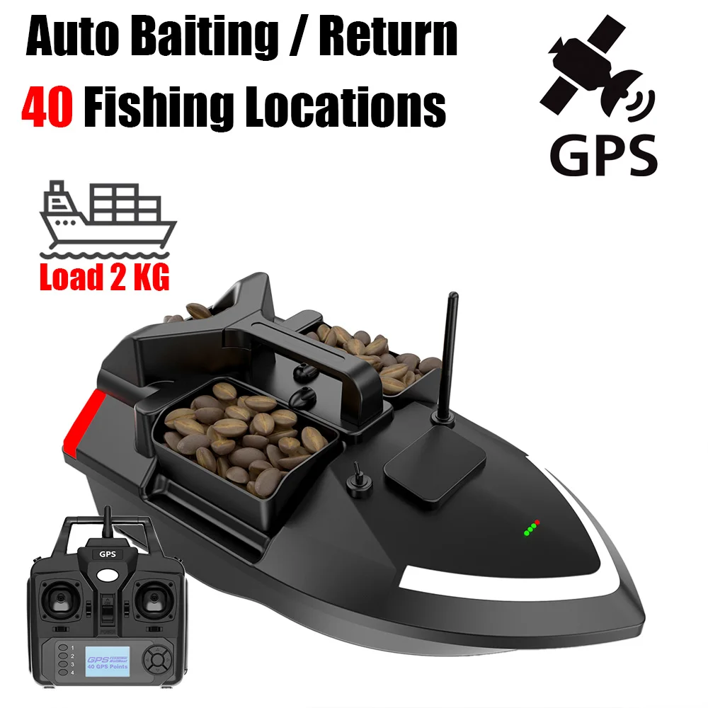 V020 Smart 40 Points GPS Auto Return RC Bait Boat 2KG Loading 500M With Night Lights For Fishing