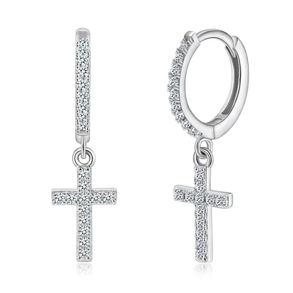

Full Moissanite Earrings for Men/Women Cross Drop 925 Sterling Silver Hoop Earrings D Color VVS1 Hip Hop Couple Jewelry