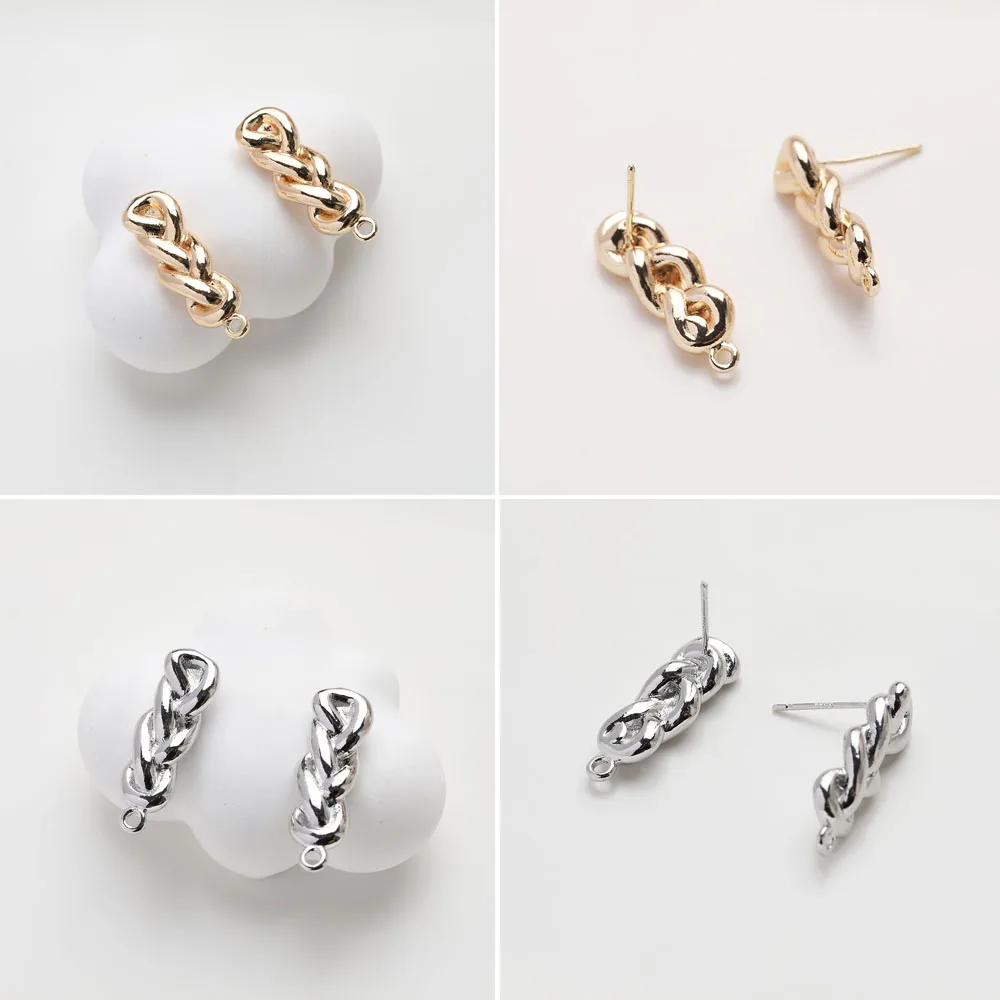 

4PCS 14K Gold Plated Twisty Chain Ear Stud Earrings Brass Jewelry DIY Making Supplies Material Accessories