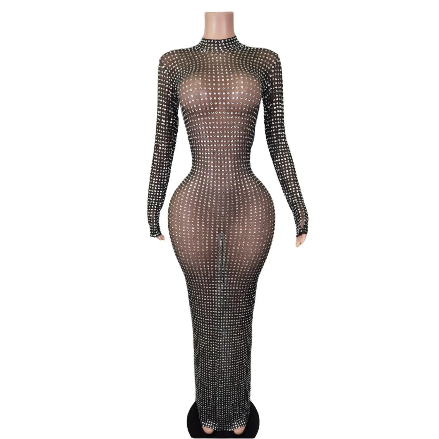 

Блестящее платье с длинными рукавами со стразами, женское вечернее платье для выпускного вечера и дня рождения, сексуальное прозрачное платье для фотосессии, Banzuan