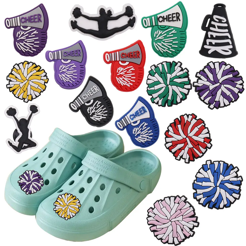

Mix 50PCS PVC Croc Charms Fit Wristbands Booster Flowers Cheer Cheerleader Speaker Garden Shoes Button Decorations Ornaments
