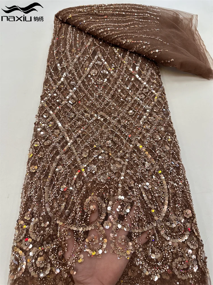 Madison African Sequins Beaded Groom Lace Fabric French Tulle Lace Fabric Embroidery Nigerian Fabrics