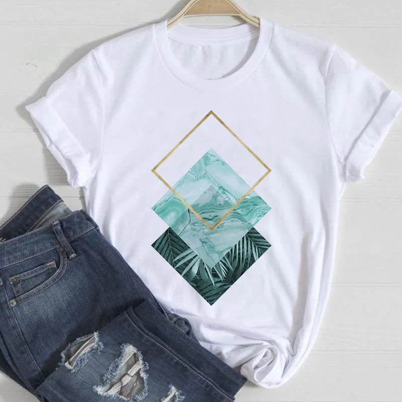 

Women T shirt Clothes Cartoon geometry Casual Aesthetic Fashion Short Sleeve Summer Print Tshirt Female Tee Tops Graphic T-shirt