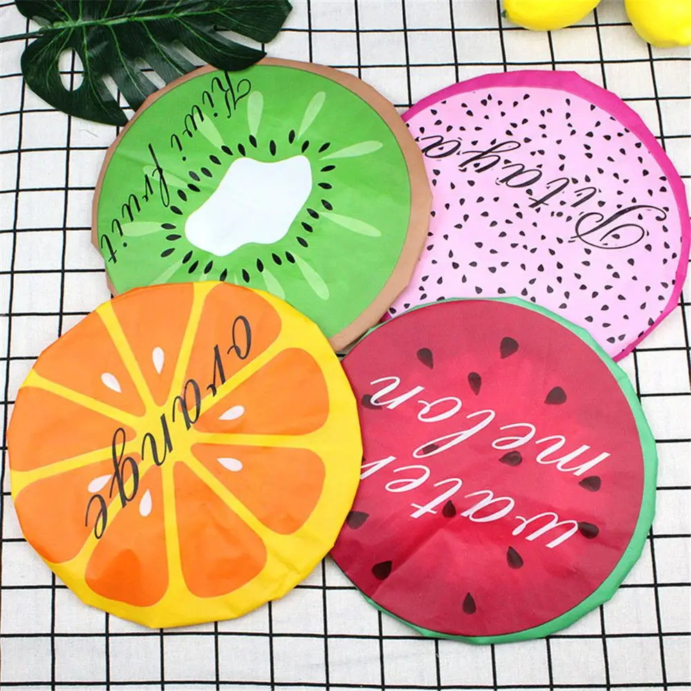 Women Girls Cute Fruit Shower Cap Waterproof Bath Thickened Elastic Hats Reusable Head Hair Cover Home Sleep Cap waterproof shower cap,shower cap