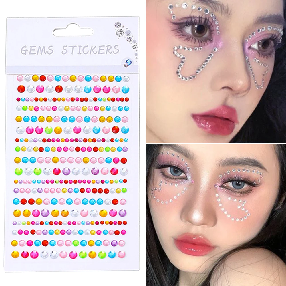 

3D Facial Rhinestone Sticker Body Brow Makeup Crystal Tattoo Self Adhesive Colorful Diamond Mix Size Face Jewels Decorations