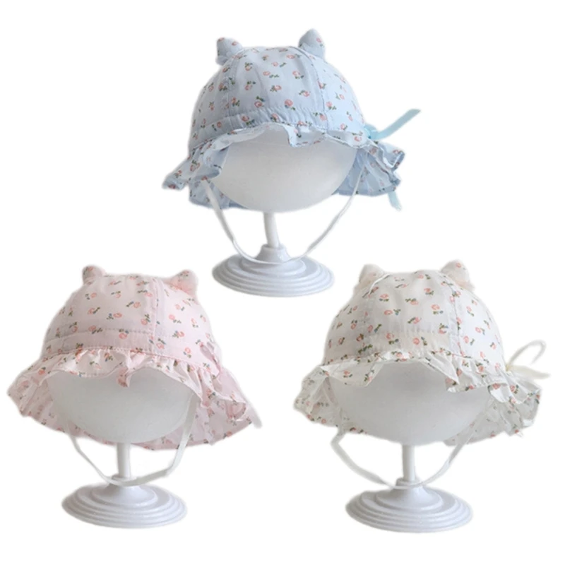 

Baby Hat 2024 Girls Bowknot Bucket Caps Sun Protections Fetal Hats Flower Print Toddlers Fisherman Caps for Outdoor