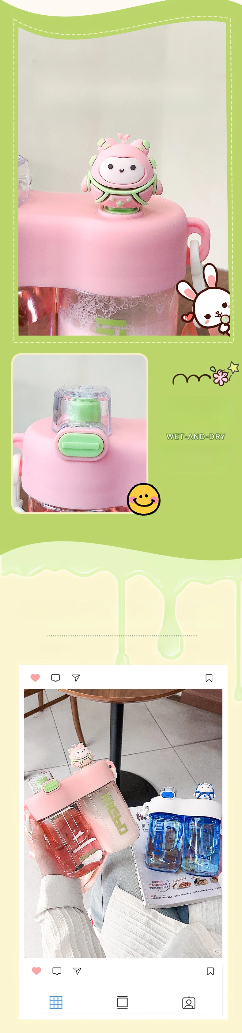 840Ml Plastic Cup For Kids Cute Cartoon Doll Sippy Cup