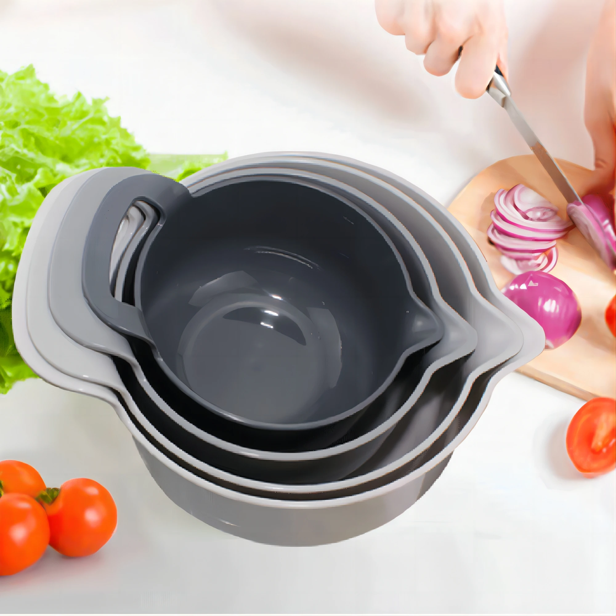 4 Pcs Kitchen Gadget Multi Functional Plastic Washing Bowl Strainer Salad Mixing Bowl Colander Set