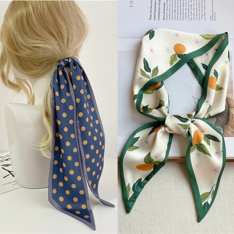 hair ties for women 2021 Women Silk Satin Hair Band Scarf Skinny Neck Tie Fashion Print Fruit Ribbon Hand Bag Wirst Towel Headscarf Girl Foulard designer hair clips