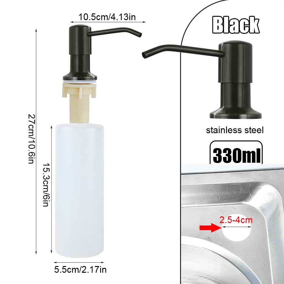 Dispensador de jabón para fregadero de cocina, diseño integrado, botella de  jabón líquido de 300ML con cabezal de acero inoxidable, dispensador de  prensa manual