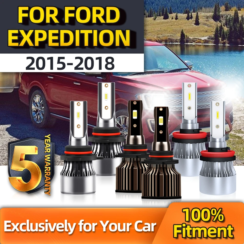 

TEENRAM 6x LED Headlight High Low 9005 H9 Fog Light 9145 Bulbs Combo 6000K White With Fan For Ford Expedition 2015 2016-2018