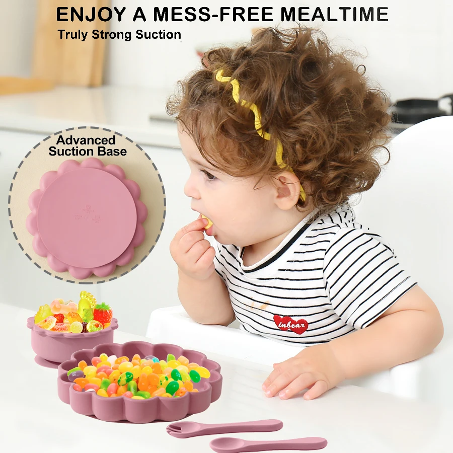4PCS Silicone Baby Tableware Set Lion Shape Plate Bowl Soft Spoon Fork Feeding Trianing Baby Dining Plate Suction Baby Dishes 5