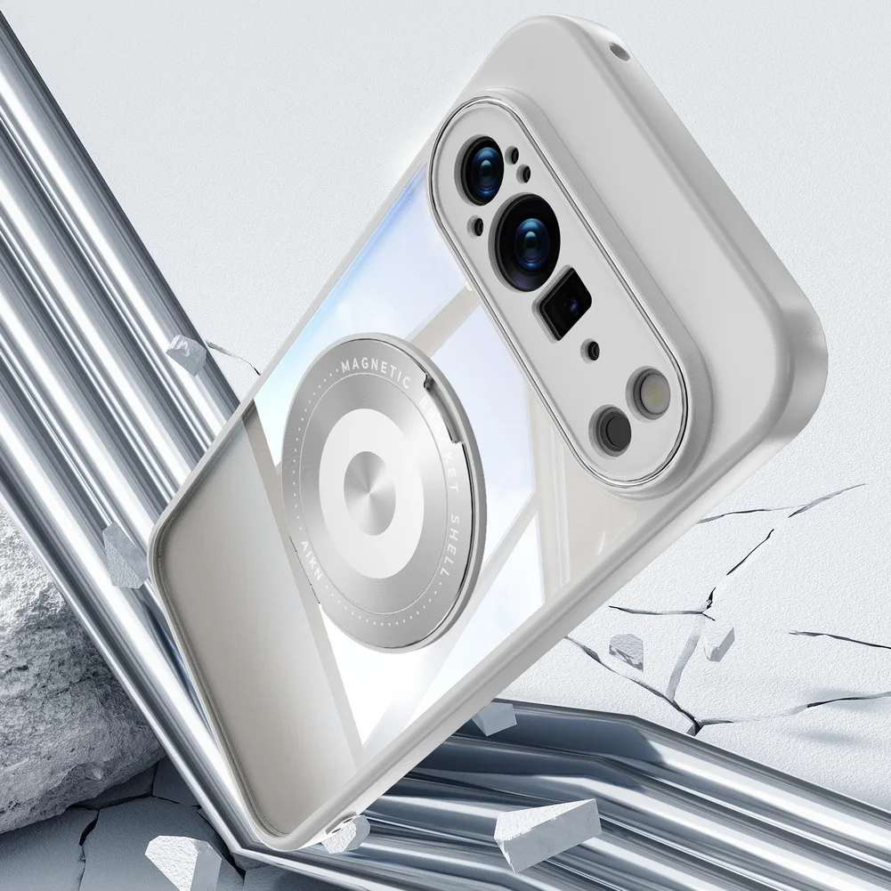 Transparent Back Plate Case with Rotating Metal Ring Holder and Camera Protection