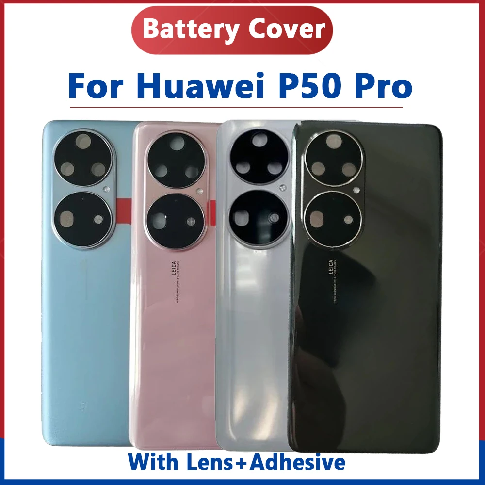 

Оригинальная Крышка батарейного отсека для Huawei P50 Pro, задняя крышка корпуса, задняя крышка батарейного отсека с рамкой для камеры, запчасти для ремонта объектива с логотипом
