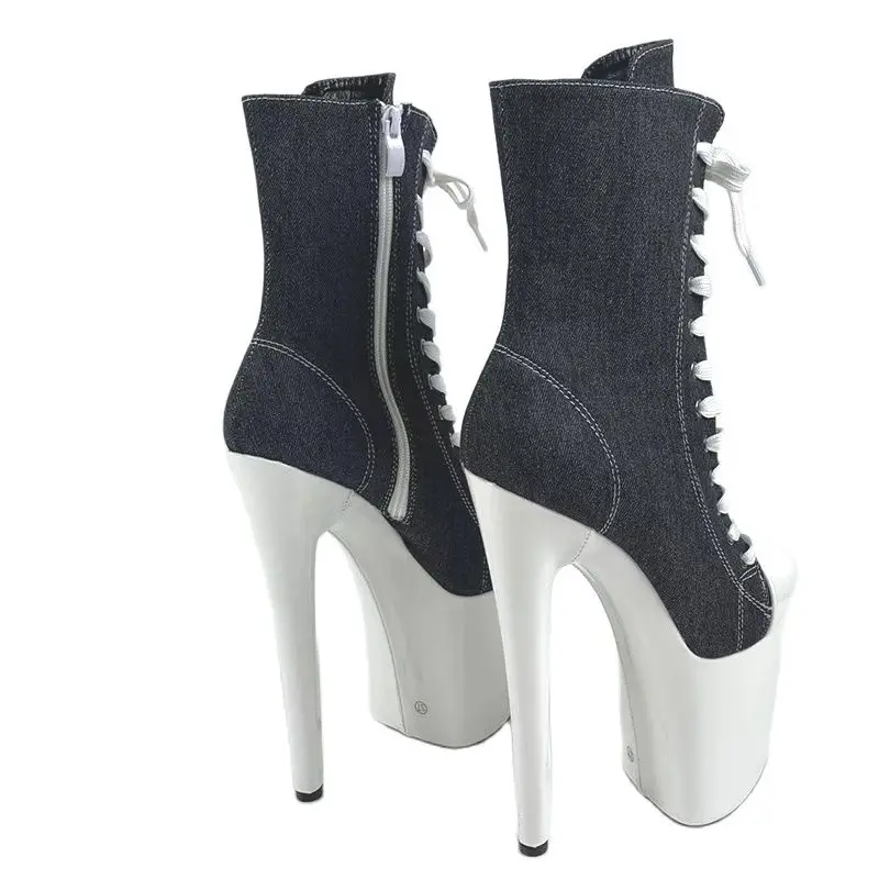 15 17 20cm Super High Nightclub Platform Heels Strappy Canvas Women's  Ankle Boots Sexy Round Toe Pole Dance Shoes Ladies Boots