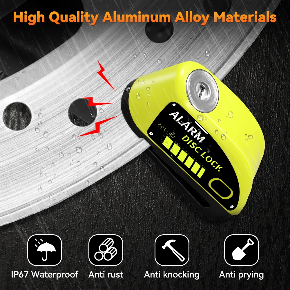 Motorcycle Disc Brake Lock Bloopow Motorcycle Lock Rechargeable 120dB Alarm Disc Brake Locks Anti-Theft Security Wheel Disc Lock Waterproof with 1.8M Cable