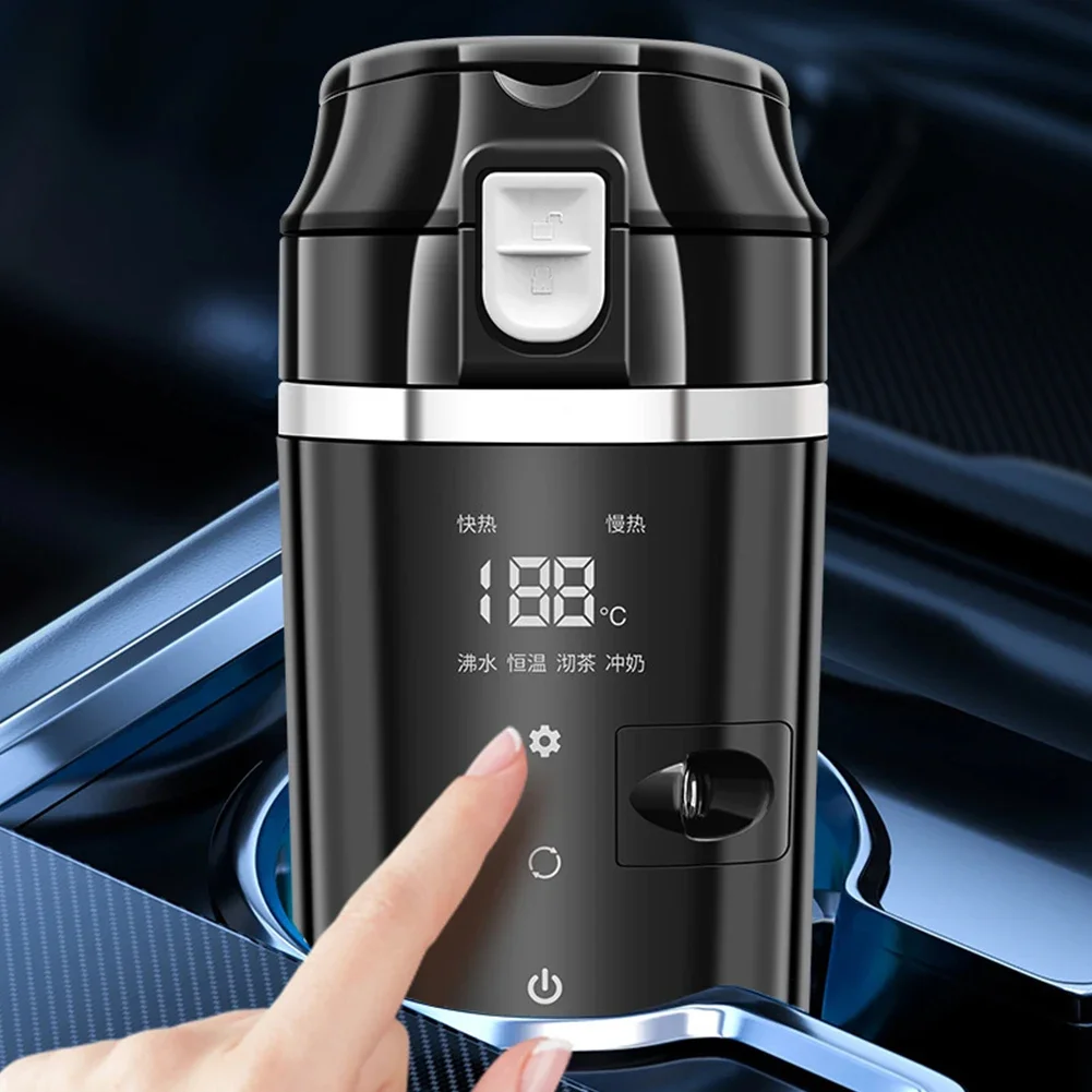 12V/24V 차량용 가열 스마트 머그컵 디지털 LCD 디스플레이 커피/우유 가열 주전자 스마트 온도 조절 보온컵 스테인리스 스틸