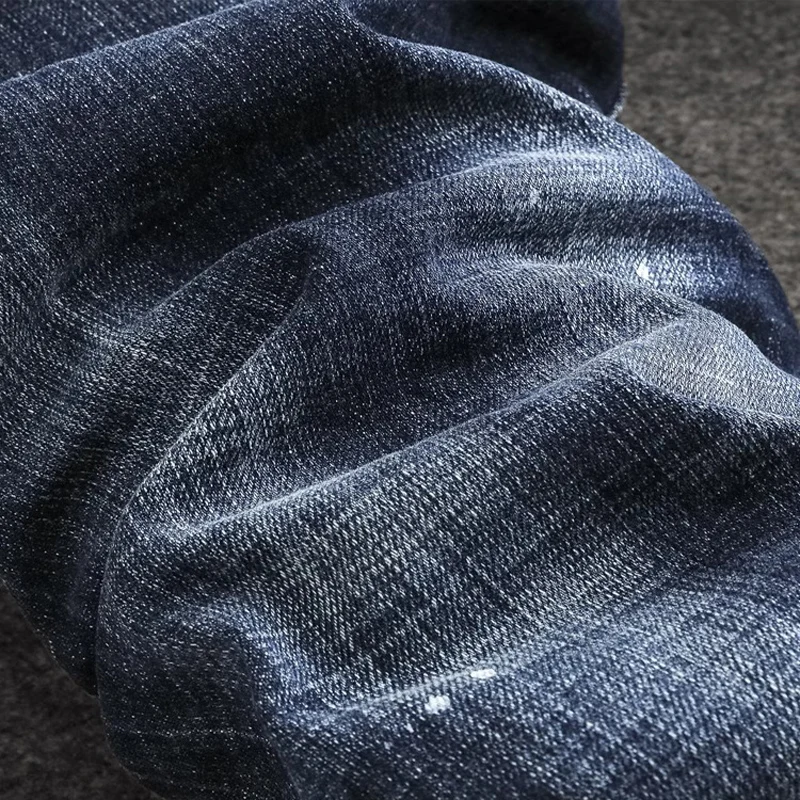 Street Fashion Men Jeans High Quality Retro Blue Stretch Slim Fit Ripped Jeans Men Patched Designer Hip Hop Brand Pants Hombre