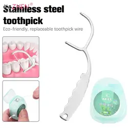 Stainless Steel Toothpicks Handle Tooth Flossing Reusable Toothpicks Portable Toothpick Floss Teeth Cleaner Oral Cleaning Tools