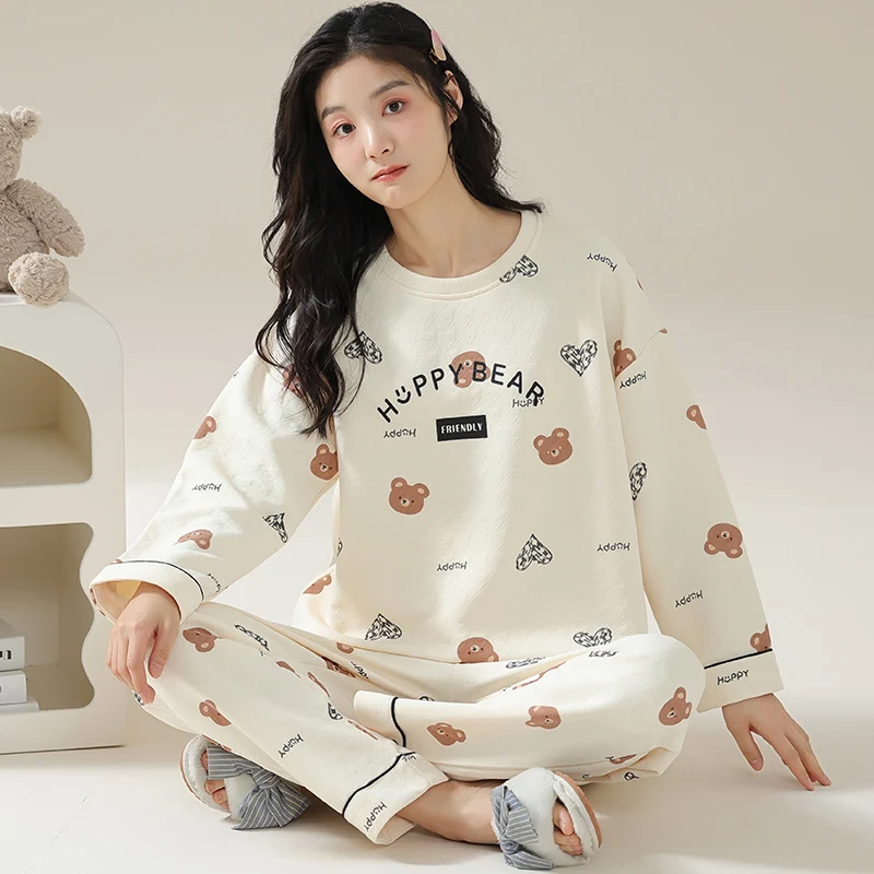 

Pajamas women's autumn and winter long-sleeved laminated air cotton home service female warm big yards thin 3layers quilted suit