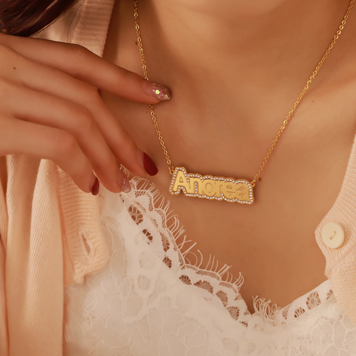 Custom Bubble Name Necklace Personalized Rhinestone Names Nameplate Zircon Letters Plated Sparkle Chain Shining Diamond Pendant