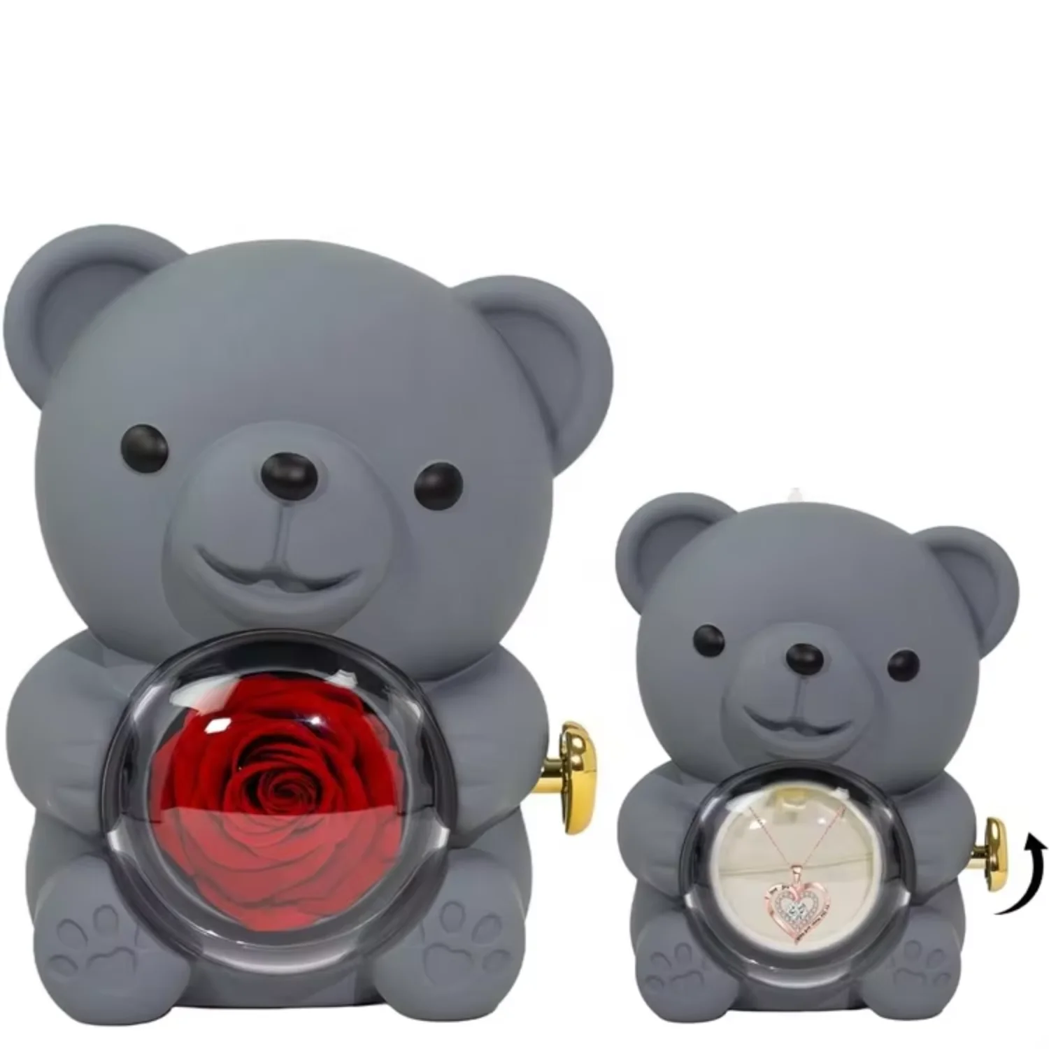 Valentines Day Gift Rose Bear Jewelry Necklace Rings