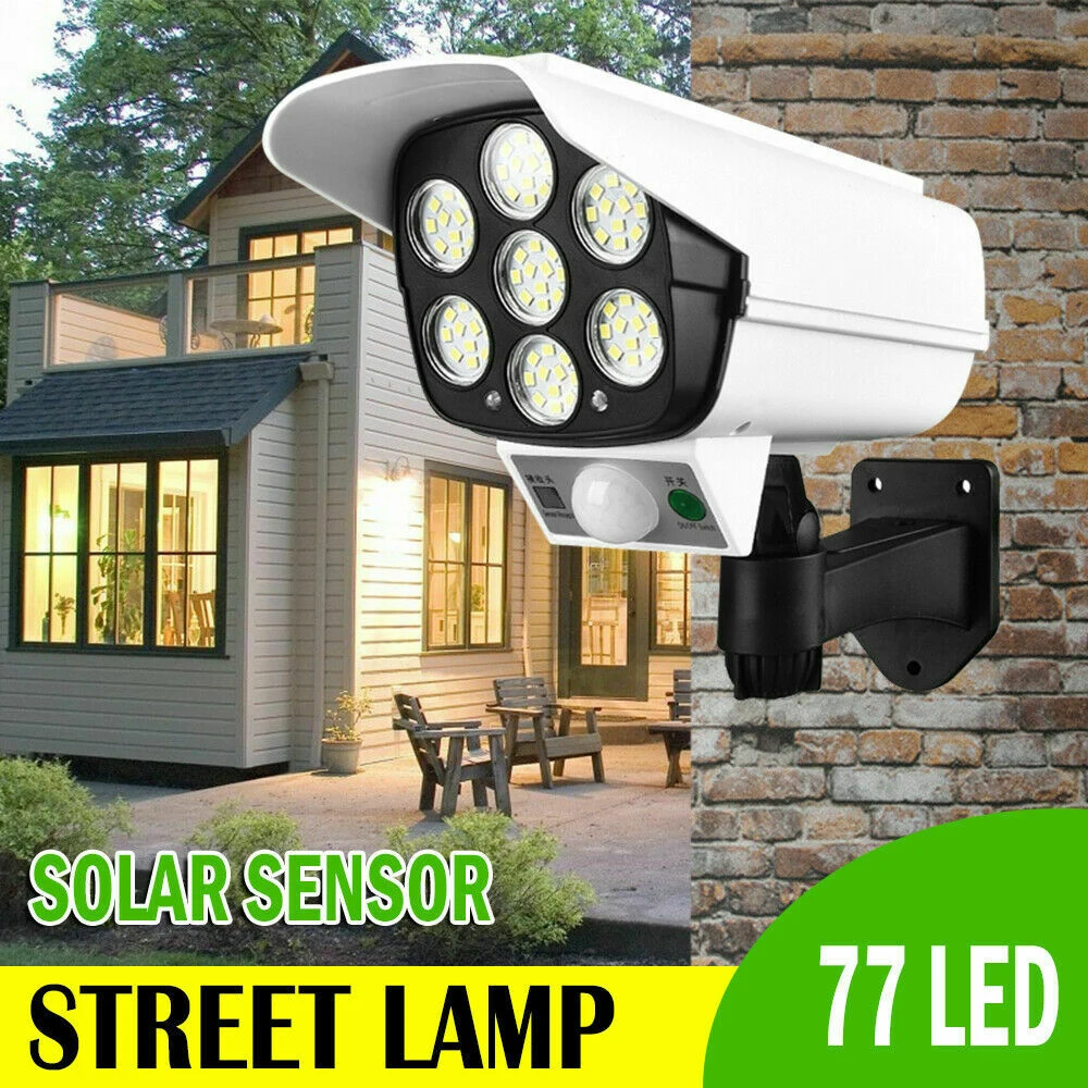 IP66 Solar Power Dummy Fake Security Camera Motion Sensor 77 LED Light