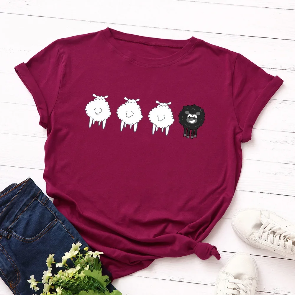 2024 Summer Female Tees Sheep Graphic T Shirts Short Sleeve T-Shirt Women's Tops Oversized Cotton Tshirt Women Clothing 6