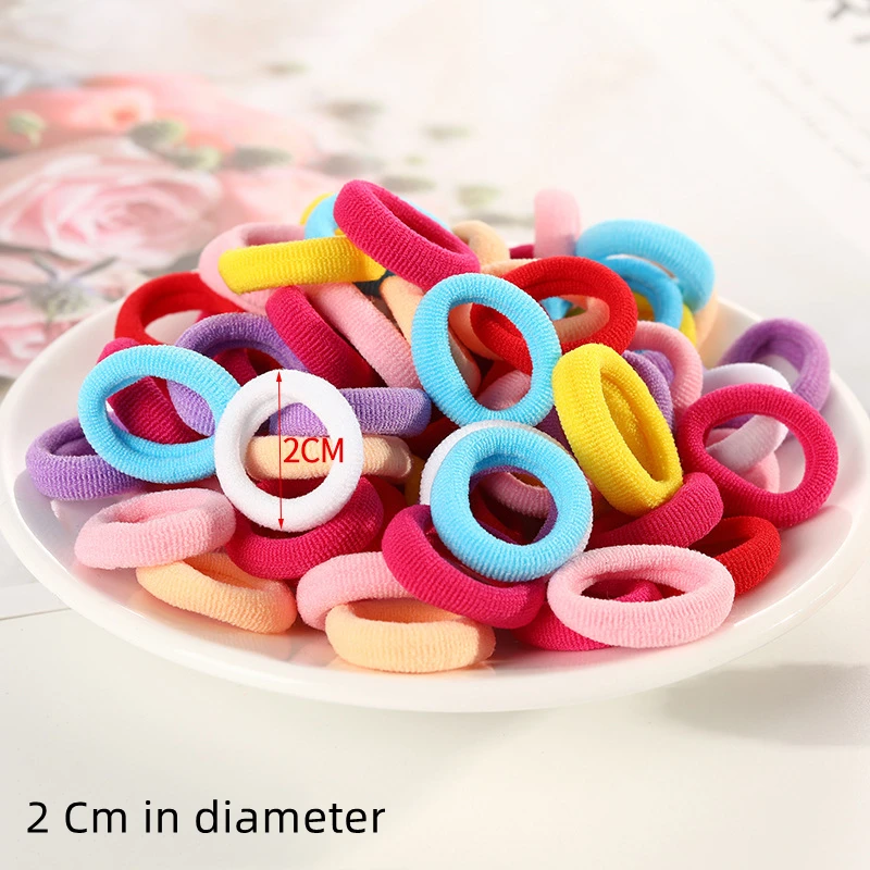 Kleine Gummiband hohe Elastizität verletzt nicht das Haar Multi-Color-System 2 cm Durchmesser 100 stücke – Detail 4