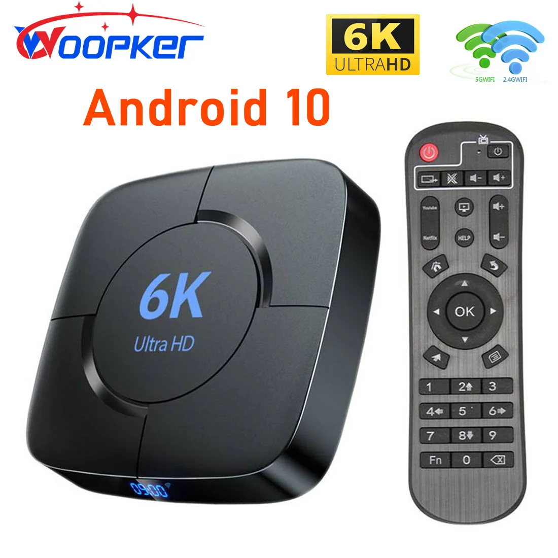 

ТВ-приставка Woopker 6K Allwinner H616, Android 10,0, двойной Wi-Fi, медиаплеер Ultra HD 2,4 и 5,8 ГБ, 4 Гб ОЗУ, 32 Гб 64 Гб ПЗУ, ТВ-приставка