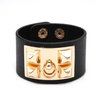 2024 New Luxury Punk Leather Bracelet Women Round Multicolor Wrap Bracelet Jewelry Shiny Metal Widen Accessory
