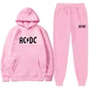Hip Hop Streetwear AC DC Men's Women's Sweatshirt Sweatpants 2 Pieces Sets Fashion Casual Hooded Tracksuit Winter Men Clothing 4