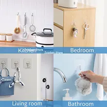  Transparent Wall Hooks Heavy Duty Multi-Purpose Wall Hook Adhesive Hooks Door Hangers Load Rack Hooks Strong Bathroom Kitchen 