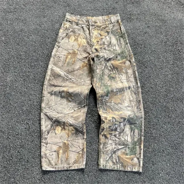 Men's Branch Camouflage Jeans American Style Old Washed Wide Leg Retro Loose Fashion Trend Street Straight Jeans Camo Pants Y2K 1