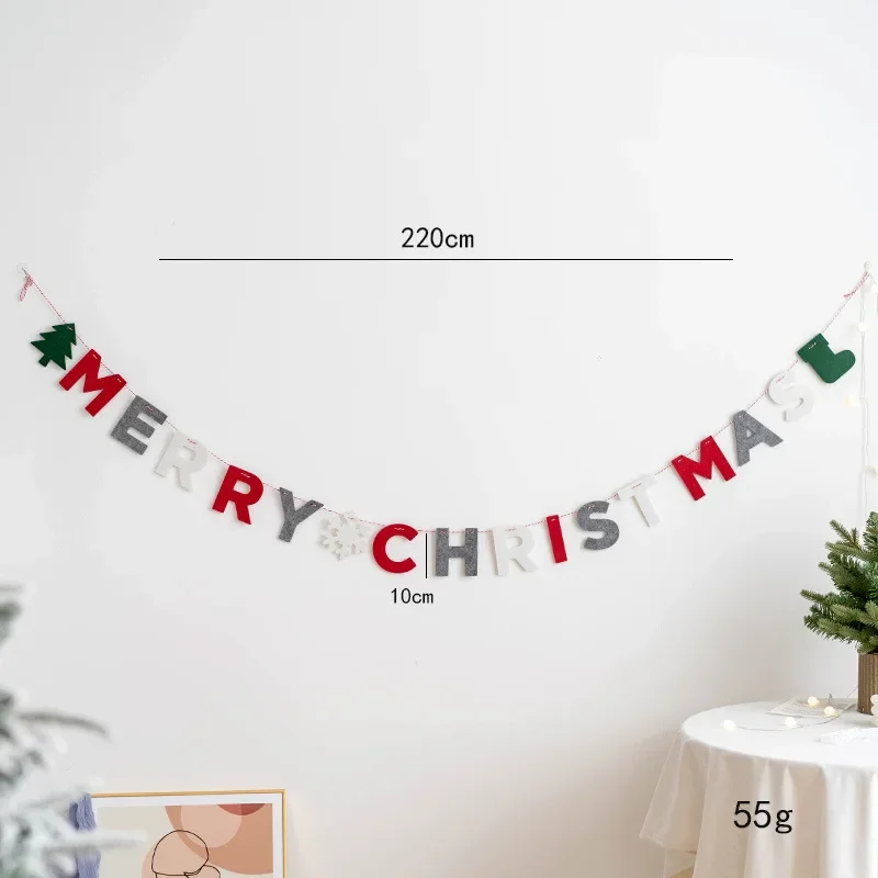 Christmas Wool Felt Pull Flag Banner, Tree Hanging Pendant Ornaments, Background Wall Decorations for Home, Xmas Gift, New Year
