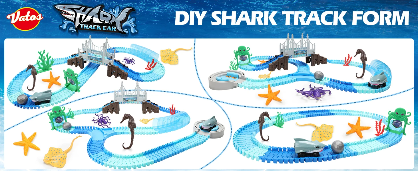 VATOS Track Toys-Shark Rennwagen, flexibel, biegbar, mit Ball, Ozean-Themen-Zug, STEM-Lernspielset, Geburtstagsgeschenk für Kinder – Detail 2