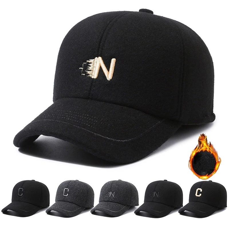 

Men's winter thickened warm baseball cap middle-aged and elderly trend letter design outdoor hiking windproof ear protection hat