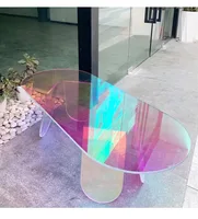 Table basse en acrylique arc-en-ciel pour document, verre irisé, table d'appoint ronde, table d'appoint moderne pour salon, 120cm 2