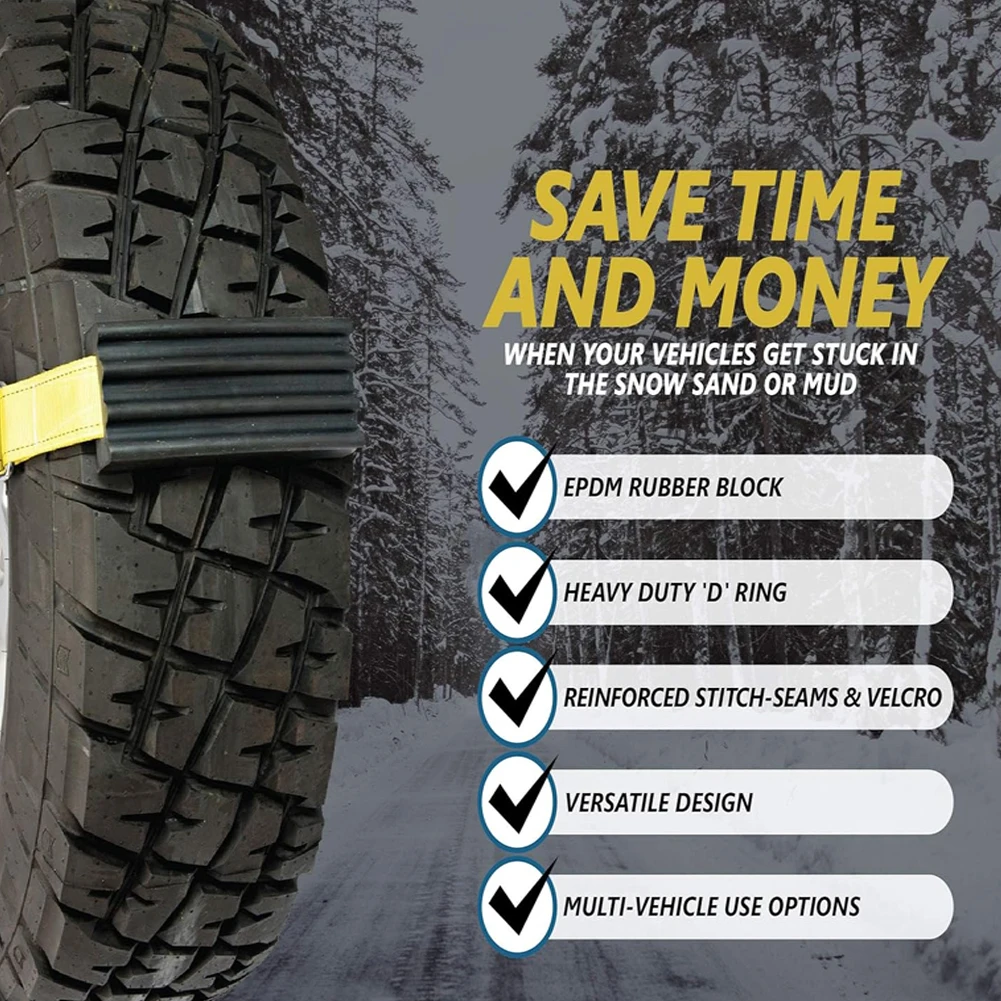 2Pcs Mud Sand Tire Traction Device with Gloves Snow Mud Sand Tire Chain Straps Anti-Skid Car Traction Blocks for