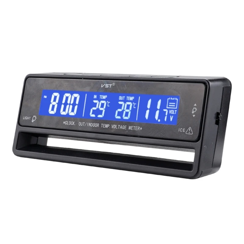 

Indoor Outdoor Car Voltmeter Thermometer Backlight Alarm Clock Ornament R7UB