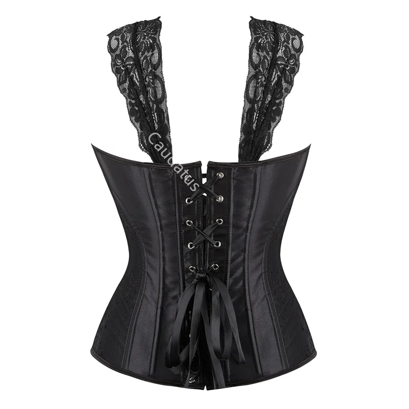 Corset Plus Size Top Bustier Overbust Straps Women Sexy Gothic Lace up Lingerie Outfit Burlesque Halloween Black Red Green Blue