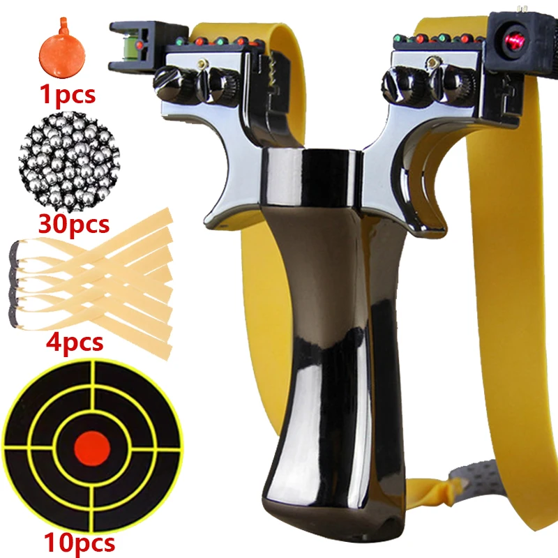 Four Color Double Spiral Fast Press Outdoor Shooting Slingshot Hunting Tool Target Paper Steel Ball Rubber Band Set Meal 3