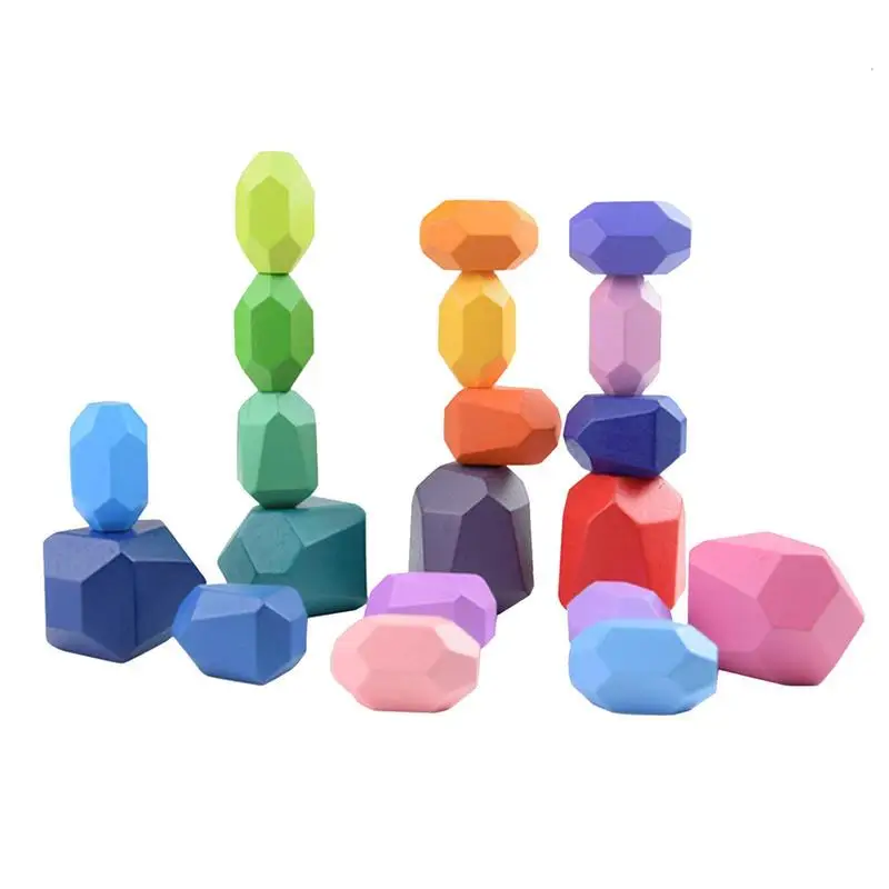 

Wooden Stacking Rocks Building Blocks Colored Solid Wood Stones Preschool Educational Games Toys For Kids Toddlers