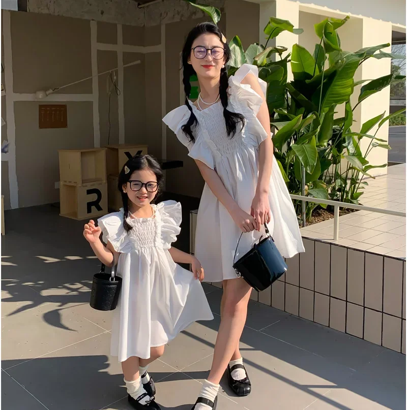 Mum and Baby Girl Matching Smocked White Dress Mother and Daughter Cotton  Ruffle Sleeve Christening Dresses Women Clothes Frock - AliExpress 1501
