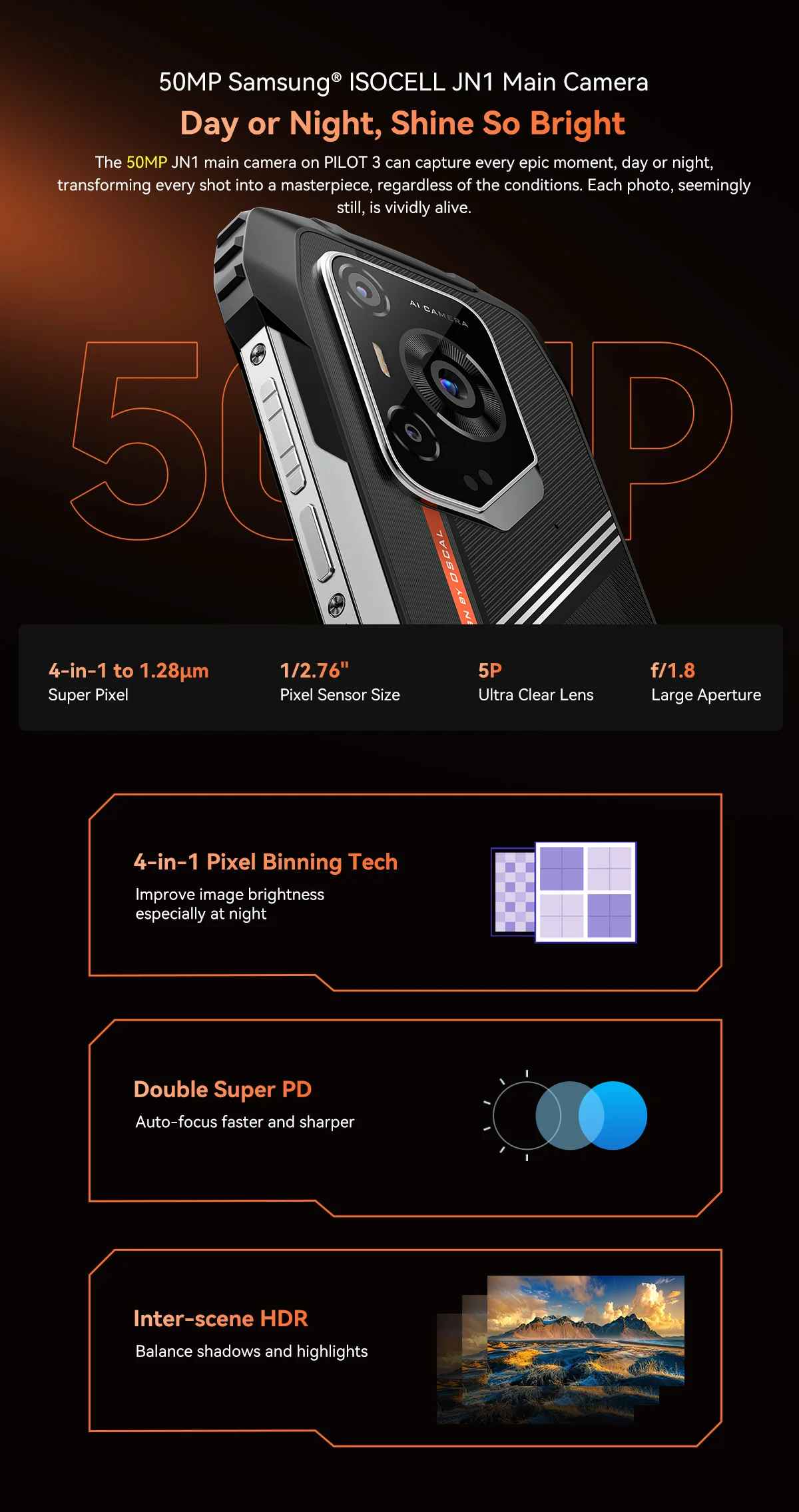 OSCAL PILOT 3 Rugged Smartphone [No EU Charger] Android 15 36GB (12+24) + 256GB 6.78"  7500mAh 120Hz 33W 50MP+32MP+20MP NFC
