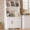 Coffee Bar Cabinet with Storage and Customizable Pegboard and Power Outlet, 71" Kitchen Buffet Sideboard with 3 Drawers and 1