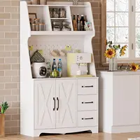 Coffee Bar Cabinet with Storage and Customizable Pegboard and Power Outlet, 71" Kitchen Buffet Sideboard with 3 Drawers and 1