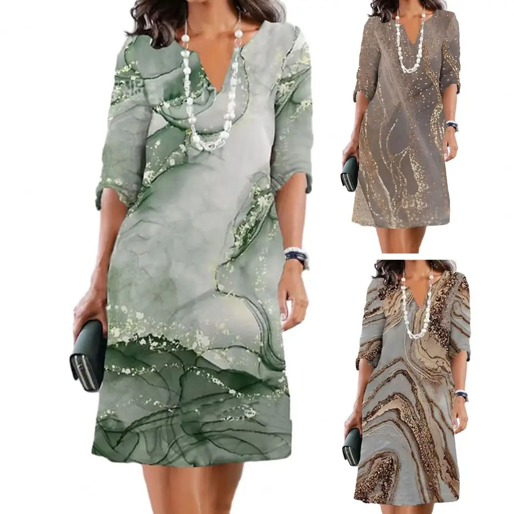 

V-neck Print Dress Women's Elegant Soft Comfortable Polyester Fabric Trendy Autumn Fashion Dress Lady Supply